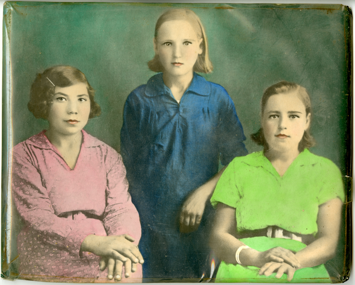 My grandmother Zhenia in 1938 with Olia and Alissia